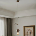 Contemporary Retro Dome Round Walnut Copper 1 - Light Pendant Light For Living Room