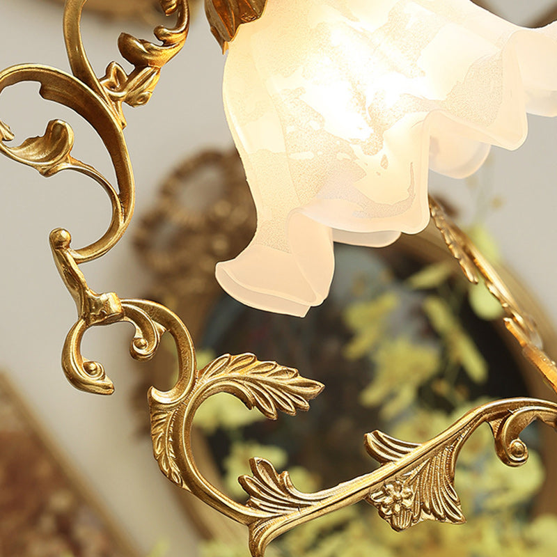 Traditional French Full Brass Pearl Morning Glory Glass Lampshade 1 - Light Pendant Light For Living Room
