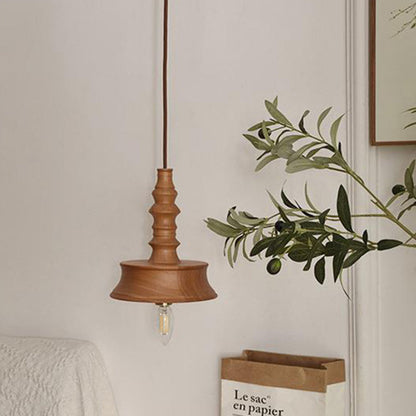 Traditional Japanese Dome Rubber Wood Lampshade Hardware 1 - Light Pendant Light For Dining Room