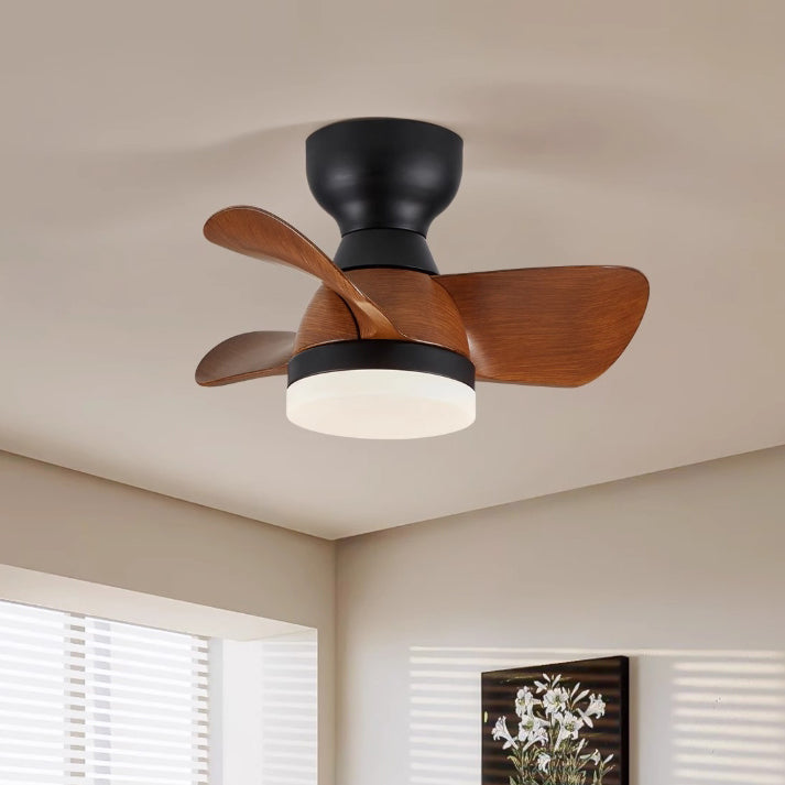 Contemporary Retro Three Fan Blades ABS Iron Acrylic LED Downrods Ceiling Fan Light For Dining Room