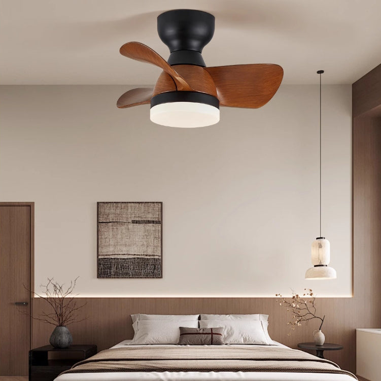 Contemporary Retro Three Fan Blades ABS Iron Acrylic LED Downrods Ceiling Fan Light For Dining Room