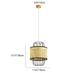 Contemporary Boho Cylinder Plastic Rattan Weaving Iron 1 - Light Pendant Light For Living Room