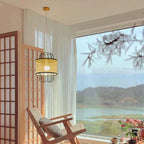 Contemporary Boho Cylinder Plastic Rattan Weaving Iron 1 - Light Pendant Light For Living Room