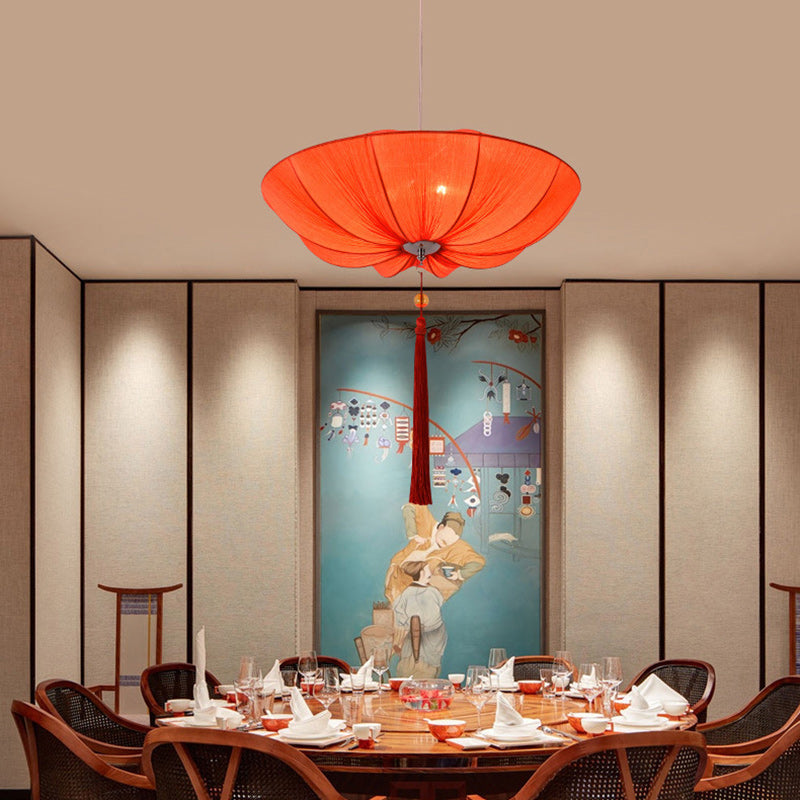 Traditional Chinese Lotus Petal Shape Fabric Iron 1/3-light Chandeliers for Dining Room BulbSquare