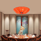 Traditional Chinese Lotus Petal Shape Fabric Iron 1/3-light Chandeliers for Dining Room BulbSquare