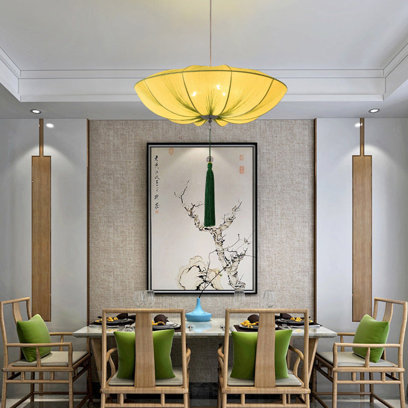 Traditional Chinese Lotus Petal Shape Fabric Iron 1/3-light Chandeliers for Dining Room BulbSquare