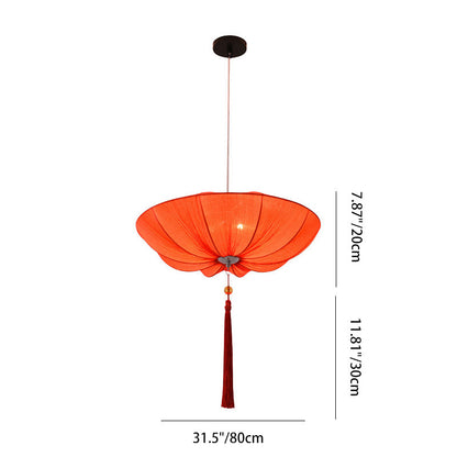 Traditional Chinese Lotus Petal Shape Fabric Iron 1/3-light Chandeliers for Dining Room