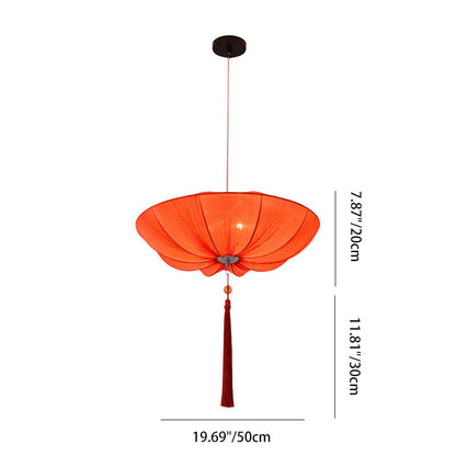 Traditional Chinese Lotus Petal Shape Fabric Iron 1/3-light Chandeliers for Dining Room