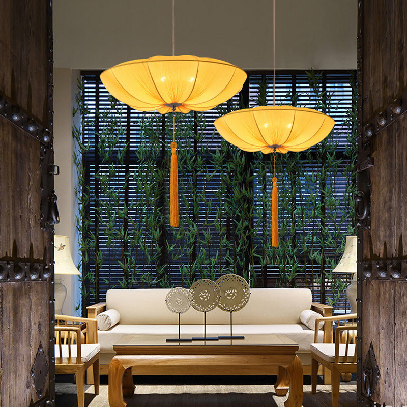 Traditional Chinese Lotus Petal Shape Fabric Iron 1/3-light Chandeliers for Dining Room BulbSquare