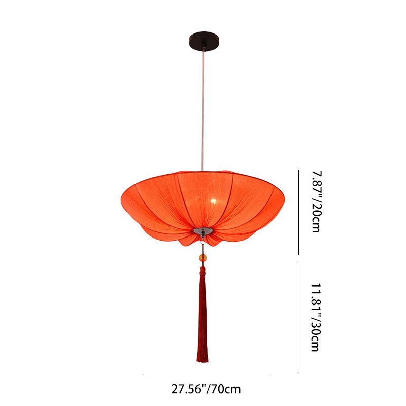 Traditional Chinese Lotus Petal Shape Fabric Iron 1/3-light Chandeliers for Dining Room