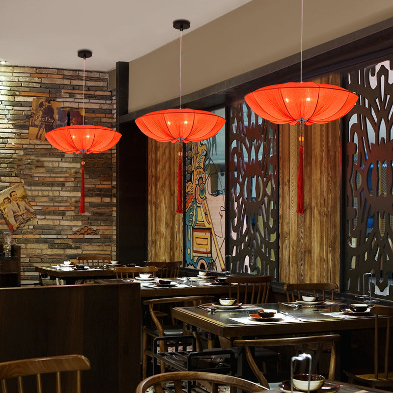 Traditional Chinese Lotus Petal Shape Fabric Iron 1/3-light Chandeliers for Dining Room BulbSquare