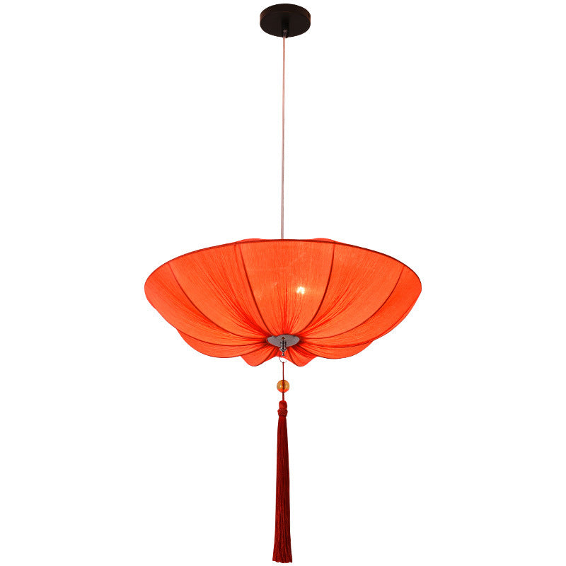 Traditional Chinese Lotus Petal Shape Fabric Iron 1/3-light Chandeliers for Dining Room