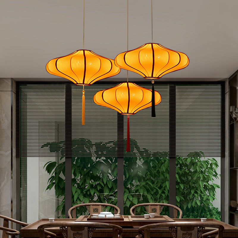 Traditional Chinese Lantern Shape Fabric Lampshade Metal 1/3 - Light Chandelier for Dining Room