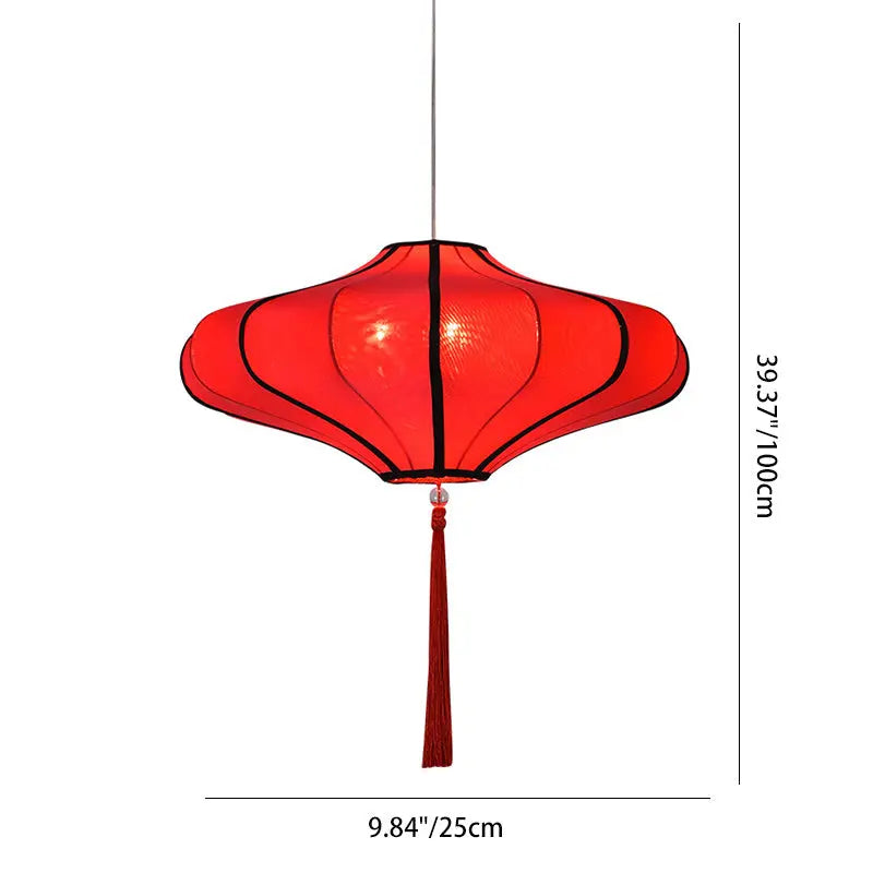 Traditional Chinese Lantern Shape Fabric Lampshade Metal 1/3 - Light Chandelier for Dining Room Lumendat