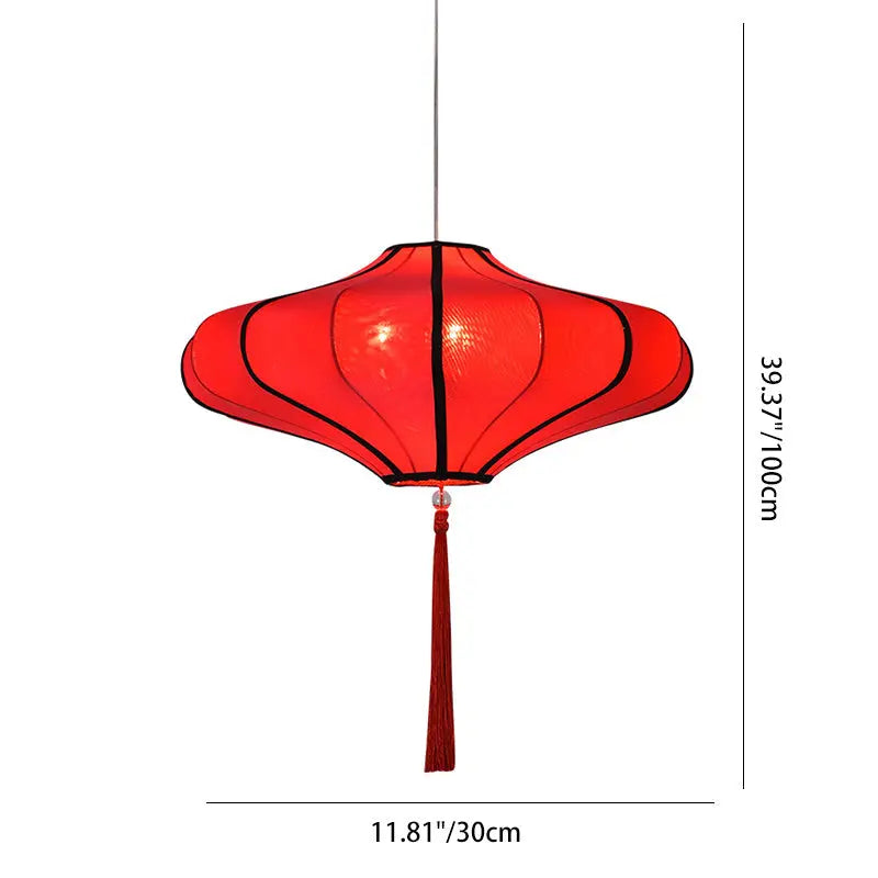 Traditional Chinese Lantern Shape Fabric Lampshade Metal 1/3 - Light Chandelier for Dining Room Lumendat