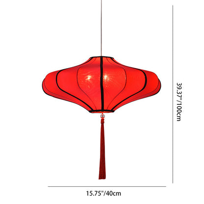 Traditional Chinese Lantern Shape Fabric Lampshade Metal 1/3 - Light Chandelier for Dining Room