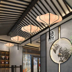 Traditional Chinese Lantern Shape Fabric Lampshade Metal 1/3 - Light Chandelier for Dining Room Lumendat