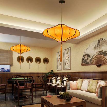 Traditional Chinese Lantern Shape Fabric Lampshade Metal 1/3 - Light Chandelier for Dining Room