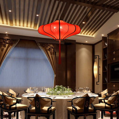 Traditional Chinese Lantern Shape Fabric Lampshade Metal 1/3 - Light Chandelier for Dining Room
