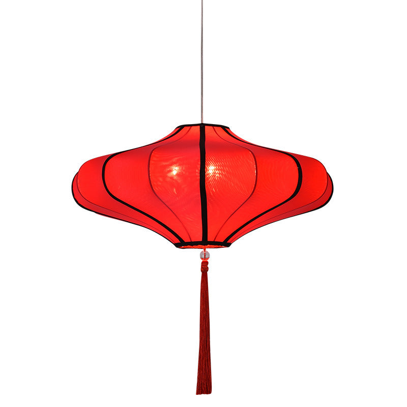 Traditional Chinese Lantern Shape Fabric Lampshade Metal 1/3 - Light Chandelier for Dining Room
