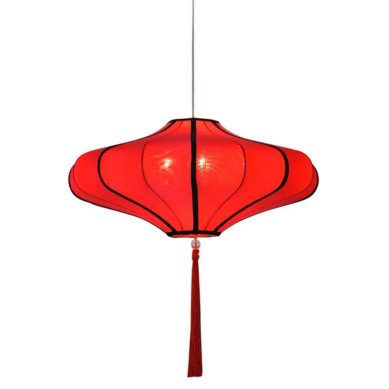 Traditional Chinese Lantern Shape Fabric Lampshade Metal 1/3 - Light Chandelier for Dining Room Lumendat