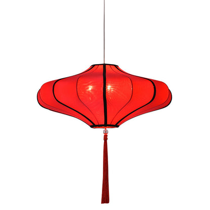 Traditional Chinese Lantern Shape Fabric Lampshade Metal 1/3 - Light Chandelier for Dining Room