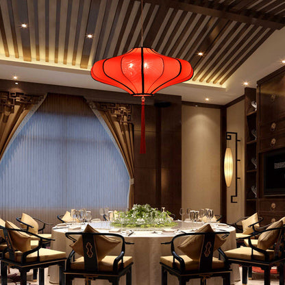 Traditional Chinese Lantern Shape Fabric Lampshade Metal 1/3 - Light Chandelier for Dining Room