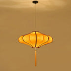 Traditional Chinese Lantern Shape Fabric Lampshade Metal 1/3 - Light Chandelier for Dining Room Lumendat