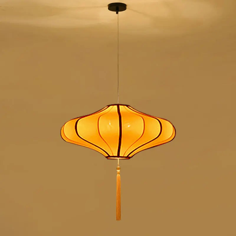 Traditional Chinese Lantern Shape Fabric Lampshade Metal 1/3 - Light Chandelier for Dining Room Lumendat