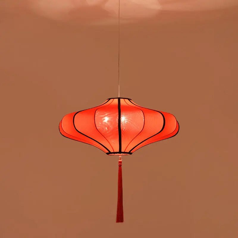 Traditional Chinese Lantern Shape Fabric Lampshade Metal 1/3 - Light Chandelier for Dining Room Lumendat