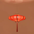 Traditional Chinese Lantern Shape Fabric Lampshade Metal 1/3 - Light Chandelier for Dining Room Lumendat