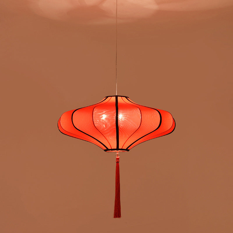 Traditional Chinese Lantern Shape Fabric Lampshade Metal 1/3 - Light Chandelier for Dining Room