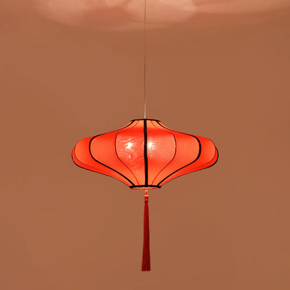 Traditional Chinese Lantern Shape Fabric Lampshade Metal 1/3 - Light Chandelier for Dining Room
