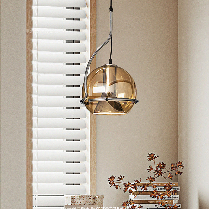 Contemporary Scandinavian Round Ball Glass Lampshade Iron 1 - Light Pendant Light For Living Room