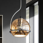Contemporary Scandinavian Round Ball Glass Lampshade Iron 1 - Light Pendant Light For Living Room