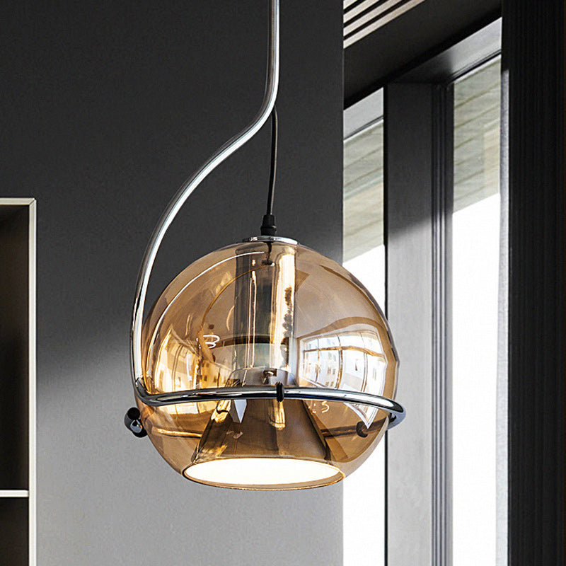 Contemporary Scandinavian Round Ball Glass Lampshade Iron 1 - Light Pendant Light For Living Room