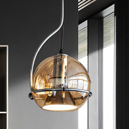 Contemporary Scandinavian Round Ball Glass Lampshade Iron 1 - Light Pendant Light For Living Room