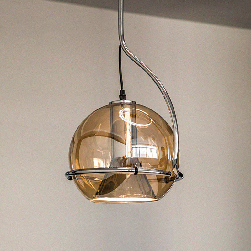 Contemporary Scandinavian Round Ball Glass Lampshade Iron 1 - Light Pendant Light For Living Room
