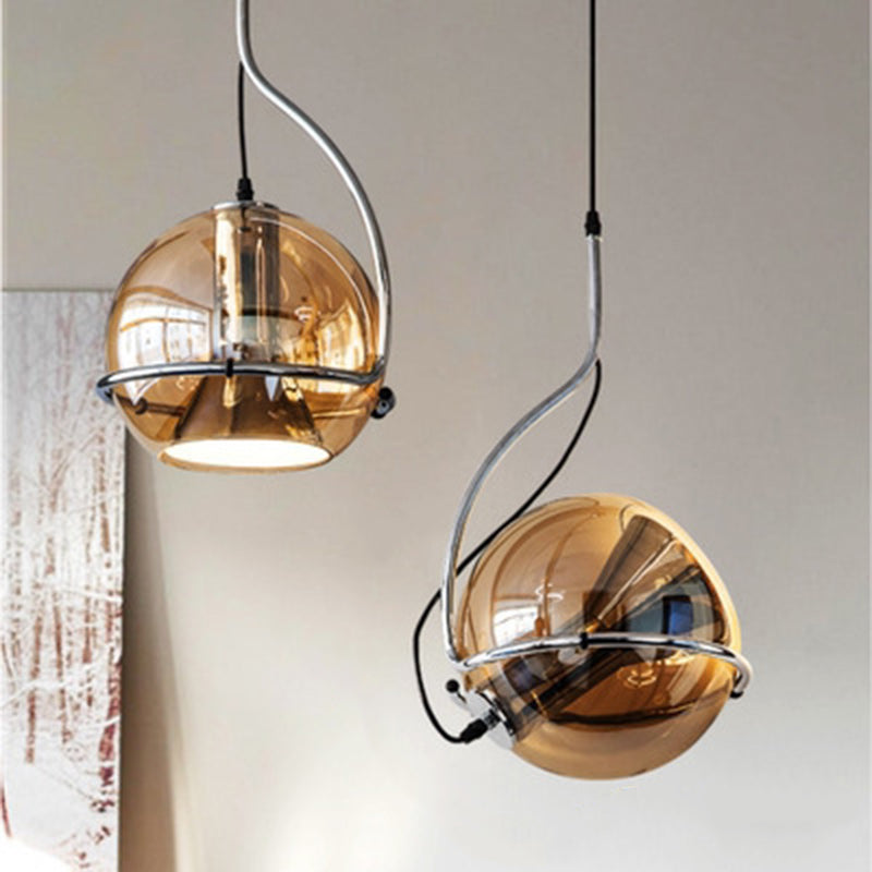 Contemporary Scandinavian Round Ball Glass Lampshade Iron 1 - Light Pendant Light For Living Room
