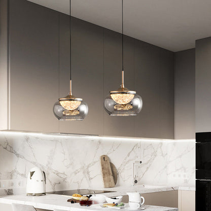 Modern Art Deco Hardware Acrylic Glass Lampshade Candy Bowl LED Pendant Light For Bedroom