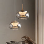 Modern Art Deco Hardware Acrylic Glass Lampshade Candy Bowl LED Pendant Light For Bedroom