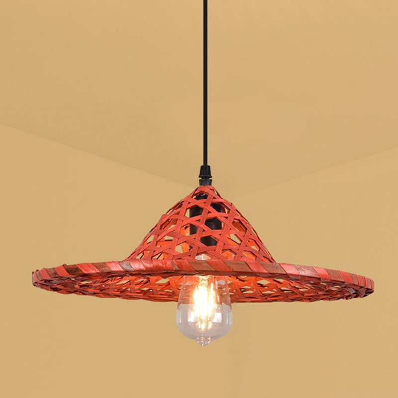 Contemporary Boho Hat Shape Bamboo Weaving Lampshade Iron 1 - Light Pendant Light for Dining Room BulbSquare