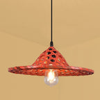 Contemporary Boho Hat Shape Bamboo Weaving Lampshade Iron 1 - Light Pendant Light for Dining Room BulbSquare