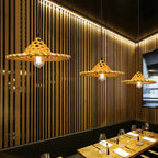 Contemporary Boho Hat Shape Bamboo Weaving Lampshade Iron 1 - Light Pendant Light for Dining Room BulbSquare