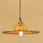 Contemporary Boho Hat Shape Bamboo Weaving Lampshade Iron 1 - Light Pendant Light for Dining Room BulbSquare