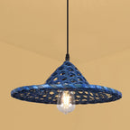 Contemporary Boho Hat Shape Bamboo Weaving Lampshade Iron 1 - Light Pendant Light for Dining Room BulbSquare
