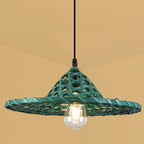 Contemporary Boho Hat Shape Bamboo Weaving Lampshade Iron 1 - Light Pendant Light for Dining Room BulbSquare