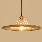 Contemporary Boho Hat Shape Bamboo Weaving Lampshade Iron 1 - Light Pendant Light for Dining Room BulbSquare