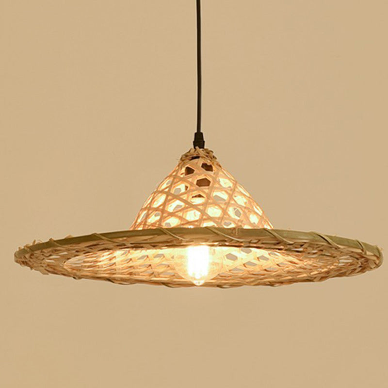 Contemporary Boho Hat Shape Bamboo Weaving Lampshade Iron 1 - Light Pendant Light for Dining Room BulbSquare