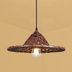 Contemporary Boho Hat Shape Bamboo Weaving Lampshade Iron 1 - Light Pendant Light for Dining Room BulbSquare